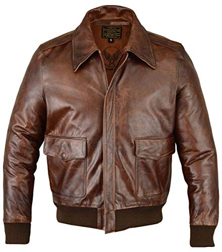 FIVESTAR LEATHER Men's Air Force A-2 Leather Flight Bomber Jacket - Brown (S)