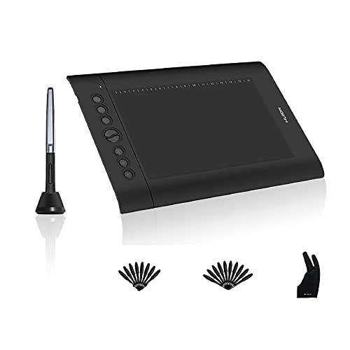 HUION H610PRO V2 Graphic Drawing Tablets 10x6 inch Digital Drawing Pad for Computer/Mac, 8192 Battery-Free Pen Tilt Function, Glove and 18 Pen Nibs Included
