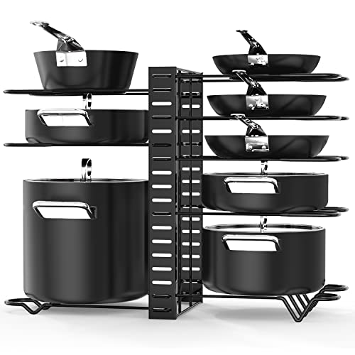 Pot Rack Organizers, G-TING 8 Tiers Pots and Pans Organizer for Kitchen Organization & Storage, Adjustable Pot Lid Holders & Pan Rack for Kitchen, Lid Organizer for Pots and Pans With 3 DIY Methods