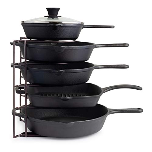 Pan Organizer for Cast Iron Skillets, Griddles and Pots - Heavy Duty Pan Rack - Holds Up to 50 LBS- Horizontal or Vertical Use - Durable Steel Construction - Bronze 12.2 Inch - No Assembly Required