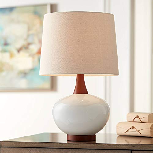 Brice Mid Century Modern Contemporary Style Table Lamp 23' High Ceramic Ivory Off White Tapered Drum Shade Decor for Living Room Bedroom House Bedside Nightstand Home Office - 360 Lighting