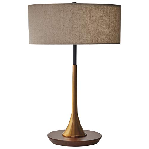 Amazon Brand – Rivet Mid-Century Modern Curved Brass Table Desk Lamp With LED Light Bulb - 14.3 x 21.7 Inches, Brass and Walnut