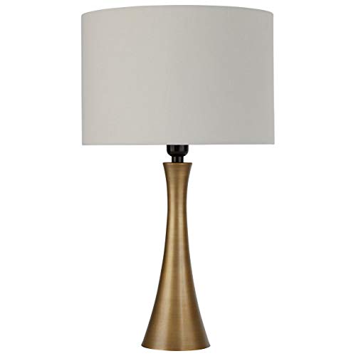 Amazon Brand – Rivet Mid-Century Modern Needle Sloped Table Desk Lamp with Light Bulb and White Drum Shade, 21'H, Brass