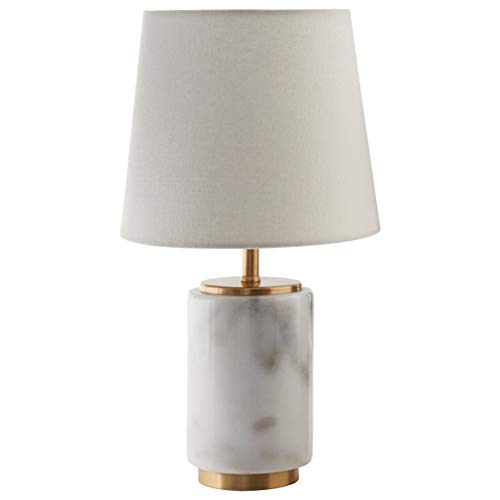 Amazon Brand – Rivet Mid Century Modern Marble Table Decor Lamp With LED Light Bulb - 14 Inches, White Marble and Brass