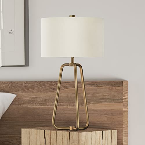 Henn&Hart 25.5' Tall Table Lamp with Fabric Shade in Brass/White