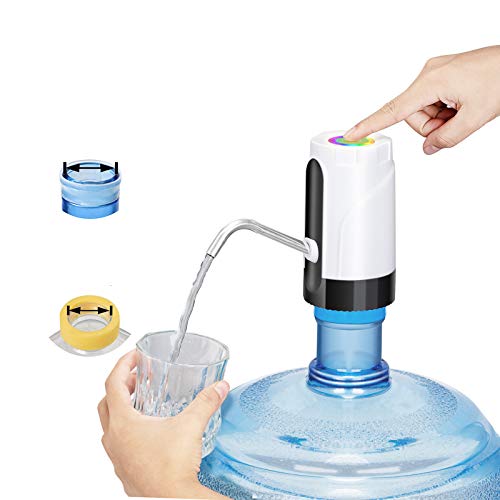 5 Gallon Water Dispenser,built-in 2000 mAh Bottle Water Pump with colored LED lights,is suitable for 48mm and 55mm water bottles,which can be used for office,kitchen,outdoor activities like picnicking