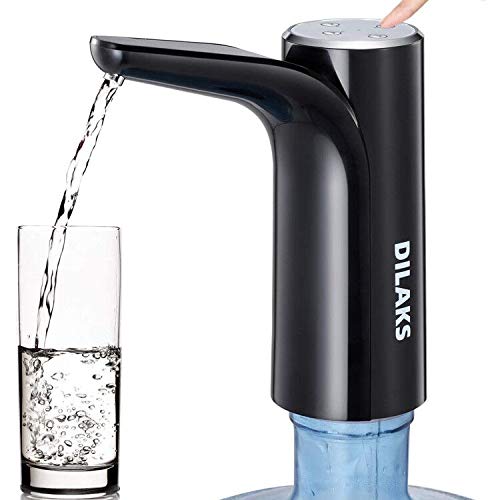 DILAKS Water Bottle Pump, 5 Gallon Drinking Water Bottle Dispenser, Water Jug Dispenser for 2 3 5 Gallon, USB Charging, Low-Noise, Easy to Use, with Volume Control