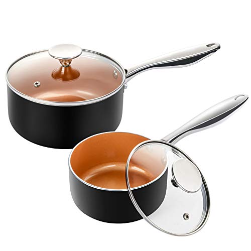 MICHELANGELO Saucepan Set with Lid, Nonstick 1Qt & 2Qt Copper Sauce Pan Set with Lid, Small Pot with Lid, Ceramic Nonstick Saucepan Set, Small Sauce Pots, Copper Pot Set - 1Qt & 2Qt