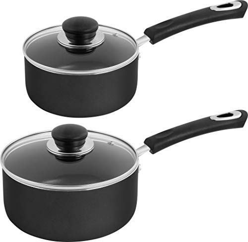 Utopia Kitchen Nonstick Saucepan Set - 1 Quart and 2 Quart Sauce Pan Set with Lid - Multipurpose Pots Set Use for Home Kitchen or Restaurant (Grey-Black)