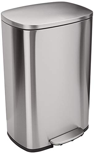Amazon Basics 50 Liter / 13.2 Gallon Soft-Close, Smudge Resistant Trash Can with Foot Pedal - Brushed Stainless Steel, Satin Nickel Finish