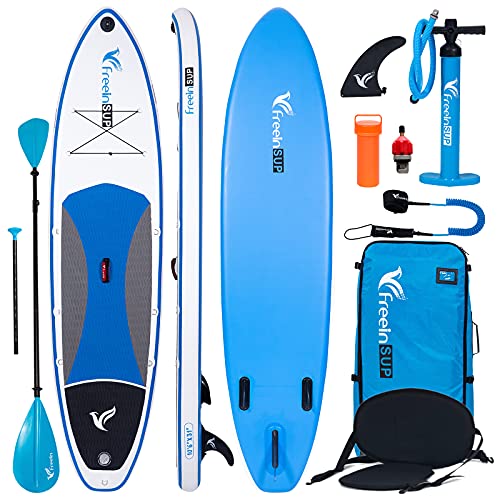 Freein Kayak SUP Inflatable Stand up Paddle Board for Adults ISUP 10'/10'6”x31 x6 Adapter, 2 Blades Paddle, Dual Action Pump, Seat, Leash, Backpack
