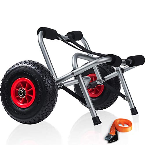 Kayak Cart Dolly Wheels Trolley - Kayaking Accessories Best for Beach Tires Transport Canoe Fishing Jon Boat Carrier Caddy Scupper Carts Trolly Roller Sit on Top Kayaks Wagon Wheel Hauler Tote Rollers