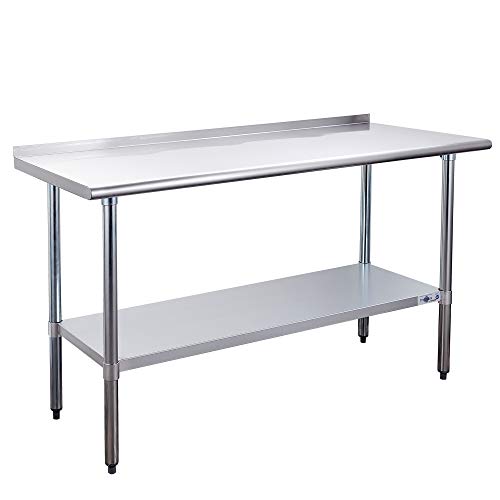 Profeeshaw Stainless Steel Prep Table NSF Commercial Work Table with Backsplash and Undershelf for Kitchen Restaurant 24×48 Inch
