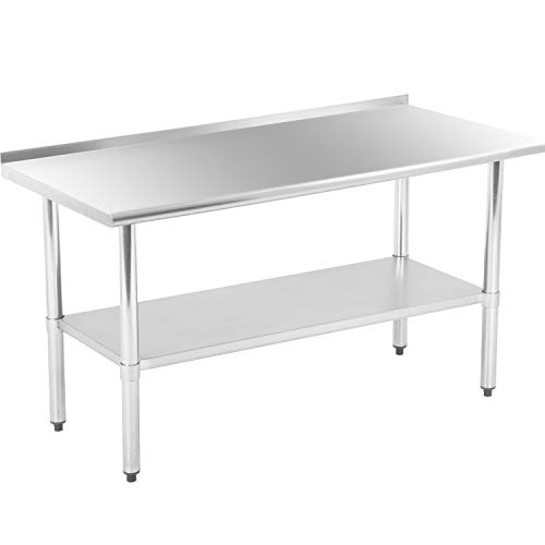 Commercial Prep Kitchen Work Table Stainless Steel Metal Table with Adjustable Foot Backsplash NSF Scratch Resistent and Antirust, 24 X 60 Inches
