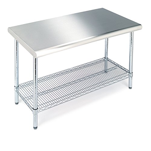 Seville Classics Stainless Commercial-Grade Work Table Steel Wire Shelf Kitchen NSF-Certified Storage, 49' W x 24' D x 35.5' H, Chrome