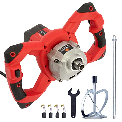 1600W Portable Electric Concrete Cement Plaster Grout Paint Thinset Mortar Paddle Mixer Pro Drill Mixer Stirring Tool Adjustable 6 Speed Handheld Standard 110V (1600W Red)