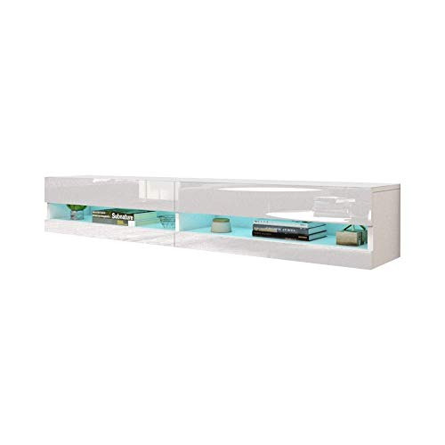 MEBLE FURNITURE & RUGS Vigo New 180 LED Wall Mounted 71' Floating TV Stand (White)