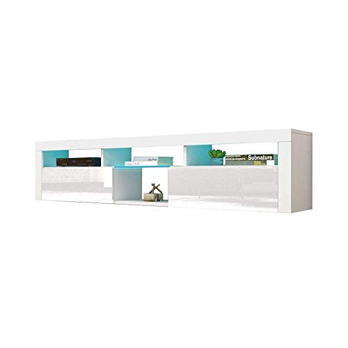 MEBLE FURNITURE & RUGS Bari 200 Wall Mounted Floating 79' TV Stand with 16 Color LEDs White