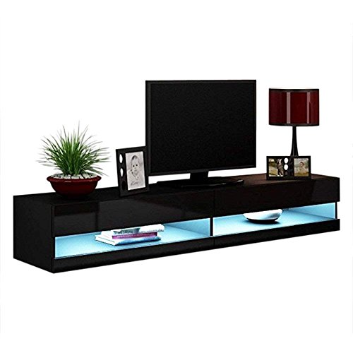 Concept Muebles 80 Inch Seattle High Gloss LED TV Stand - Black