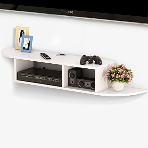 Tribesigns 2 Tier Modern Wall Mount Floating Shelf TV Console 43.3x9.4x7 inch for Cable Boxes/Routers/Remotes/DVD Players/Game Consoles (White)