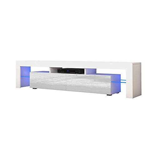 Concept Muebles TV Stand Milano 200 / Modern LED TV Cabinet/Living Room Furniture/Tv Cabinet fit for up to 90-inch TV Screens/High Capacity Tv Console for Modern Living Room (White & White)