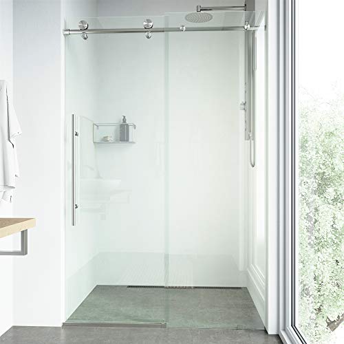 VIGO Adjustable 60 - 64 in. W x 76 in. H Elan Frameless Sliding Rectangle Shower Door with Clear Tempered Glass and Stainless Steel Hardware with Reversible Handle VG6021STCL6476