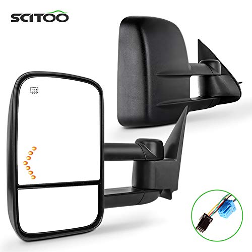 SCITOO Towing Mirrors fit for Chevy for GMC Pickup Truck 2003-2007 for Chevy for GMC for Silverado for Sierra Power Heated Signal Telescopic Pair Mirrors GM1320355 GM1321355