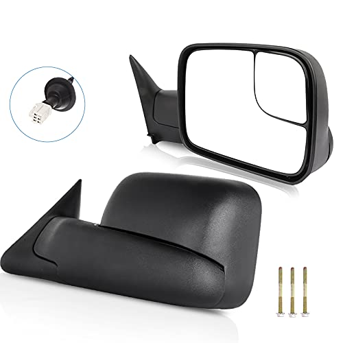 ECCPP Towing Mirrors W/Brackets Replacement fit for 1998 1999 2000 2001 for Dodge for Ram 1500 2500 3500 Truck Power Heated Black Manual Side View Mirrors
