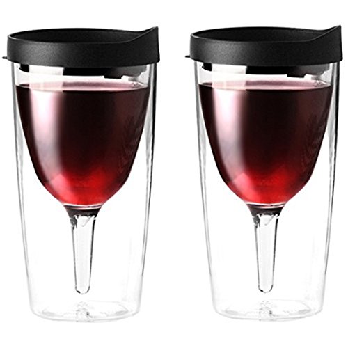 Vino2Go Double Wall Acrylic Tumbler with Black Lids, 10 oz, Pack of 2