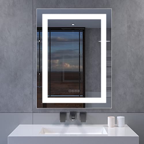 HAUSCHEN HOME 32x24 inch LED Lighted Bathroom Wall Mounted Makeup Vanity Mirror with CRI 95 Adjustable Brightness Light, Anti-Fog Separately Control, Memory Touch Switch, ETL Listed