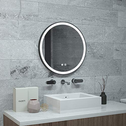 KAASUNES 26' LED Lighted Round Mirror Wall Mount Circle Illuminated Bathroom Vanity Mirror with Anti-Fog Demister Pad Built in Touch Switch