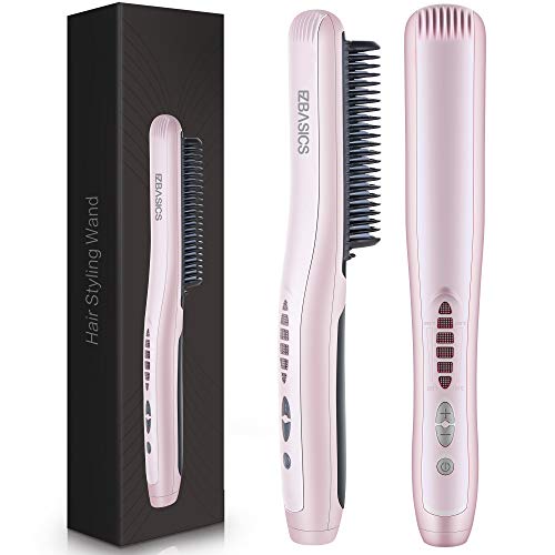 EZBASICS Hair Straightener Brush, 30s Fast PTC Ceramic Heating Hair Straightening Brush with Anti Scald, Auto-Off & Adjustable Temperatures, Portable Frizz-Free Hair Care Silky Straight Heated Comb