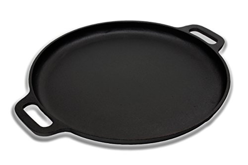 Premium Quality Cast Iron Pizza Pan By A1 Chef - Pre-seasoned Round Oven Griddle/Grill - 14'' Diameter - Suitable For All Kinds Of Ovens - Heats & Bakes Evenly