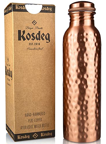 Kosdeg Copper Water Bottle - 34 Oz Extra Large - A Hammered Ayurvedic Copper Vessel For Drinking - Drink More Water, Lower Your Sugar Intake And Enjoy The Health Benefits Immediately