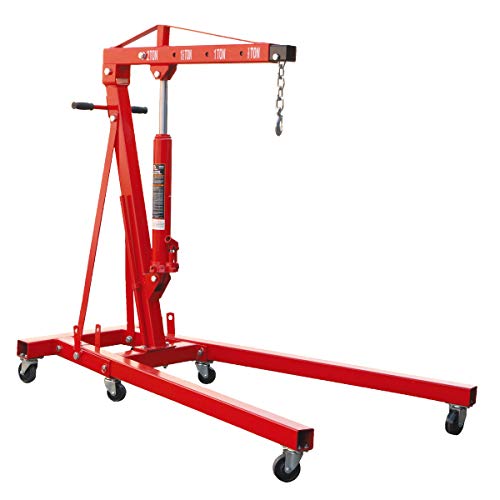 BIG RED T32001 Torin Steel Garage/Shop Crane Engine Hoist with Folding Frame, Hydraulic Long Ram Jack, and 4 Position Reinforced Boom, 2 Ton (4,000 lb) Capacity, Red