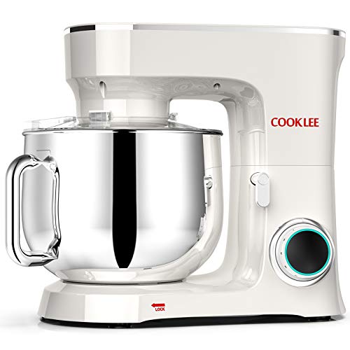 COOKLEE Stand Mixer, 9.5 Qt. 660W 10-Speed Electric Kitchen Mixer with Dishwasher-Safe Dough Hooks, Flat Beaters, Wire Whip & Pouring Shield Attachments for Most Home Cooks, SM-1551, Cream White