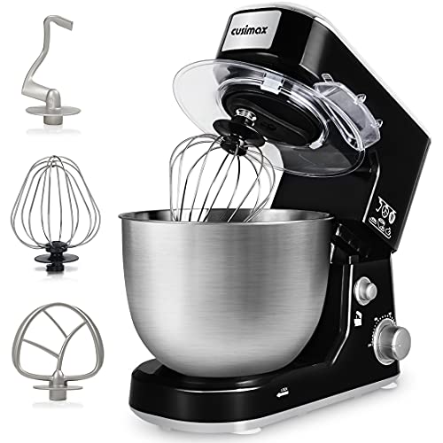 Stand Mixer, CUSIMAX Dough Mixer Tilt-Head Electric Mixer with 5-Quart Stainless Steel Bowl, Dough Hook, Mixing Beater and Whisk, Splash Guard