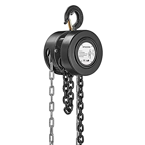 SPECSTAR 10 Feet Manual Hand Chain Block Hoist with 2 Hooks 1 Ton Capacity Black