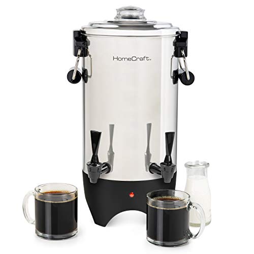 HomeCraft 45-Cup Coffee Urn and Hot Beverage Dispenser with Double Dripless Faucet, Quick-Brewing, Stainless Steel