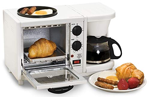 Maxi-Matic 3-in-1 Breakfast Station Toaster Oven with Timer, Medium, White