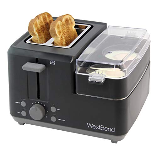 West Bend 78500 2-Slice Breakfast Station Wide Slot Toaster with Removable Crumb Includes Meat and Vegetable Warming Tray with Egg Cooker and Poacher Certified, Black