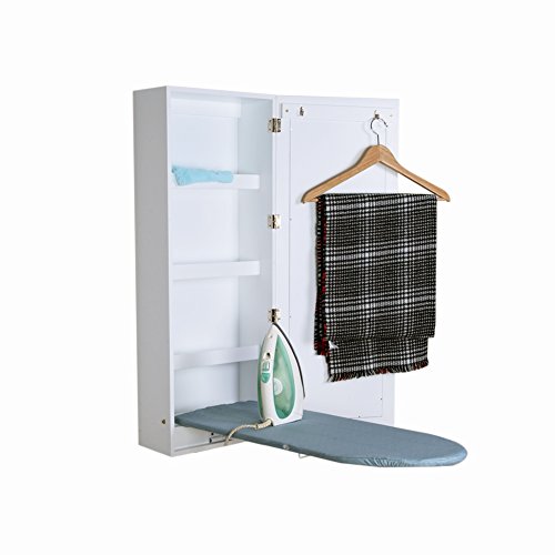 Facilehome Ironing Board Cabinet Wall Mounted Storage Cabinet Foldable with Mirror,White