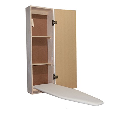 USAFlagCases Built-in Ironing Board Cabinet Raw Wood, Iron Storage, Hide Away, Stow, Fold Away, with Routed Door