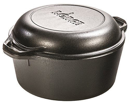 Lodge Pre-Seasoned Cast Iron Double Dutch Oven With Loop Handles, 5 qt