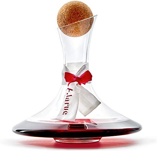 Wine Decanter - Made in Europe Hand Blown Lead-free Crystal Glass, Cork Stopper and Elegant Serviete, Red Wine Carafe, Shock Absorbing Box, perfect Gift for Wine Enthusiasts