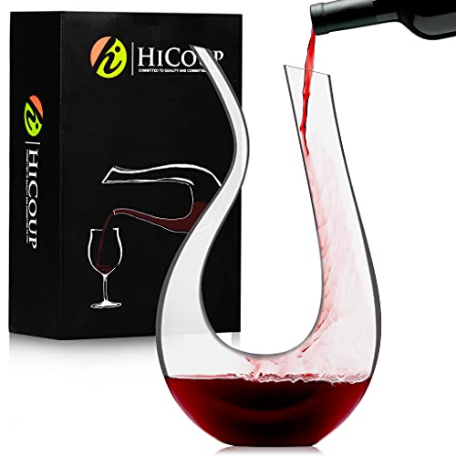 HiCoup Red Wine Decanter with Aerator - 750mL Crystal Glass Wine Carafe and Purifier for Home Bar﻿