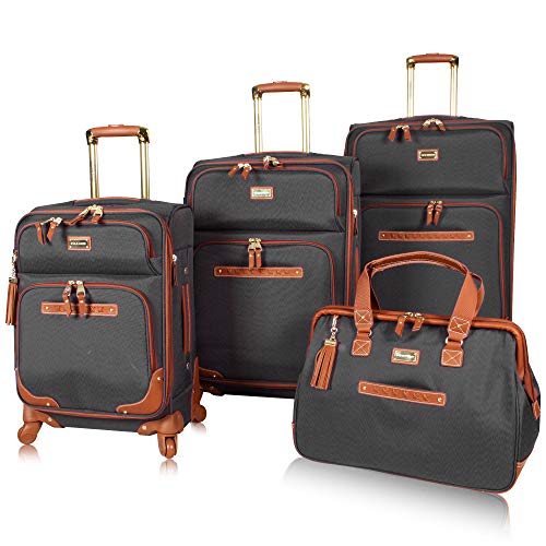 Steve Madden Luggage Set 4 Piece- Softside Expandable Lightweight Suitcase Set With 360 Spinner Wheels - Travel Set includes a Tote Bag, 20-Inch Carry on, 24 & 28 Inch Checked Suitcases (Black)