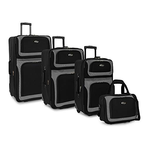 U.S. Traveler New Yorker Lightweight Softside Expandable Travel Rolling Luggage Set, Black, 4-Piece (15/21/25/29)