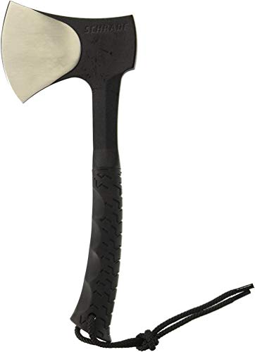 Schrade SCAXE10 11.1in Full Tang Hatchet with 3.6in Stainless Steel Blade and TPR Handle for Outdoor Survival Camping and Everyday Tasks , Black