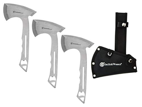 Smith & Wesson Hawkeye Throwing Axes with 10in Full Tang Stainless Steel Design, Bottle Opener and Nylon Sheath for Recreation and Competition, 3 pack
